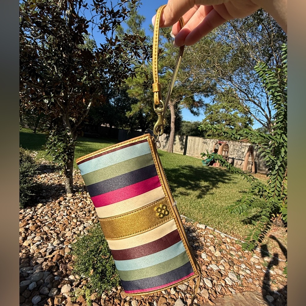 COACH Julia Multicolor Legacy striped zip around wristlet Gold Colorful 7”x4”EUC - Picture 14 of 16